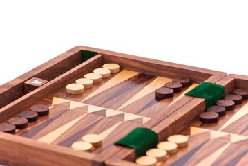 Wooden Backgammon set on a white background