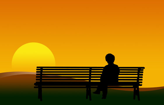 donna su panchina al tramonto