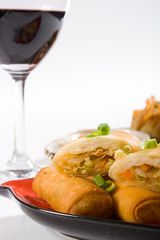 spring roll and wine