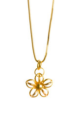 Pendant on golden chain isolated on the white