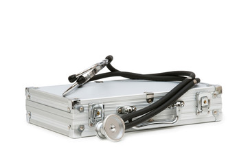 Stethoscope and case isolated on the white