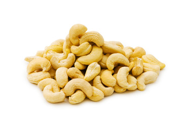 Cashew nuts isolated on the white background