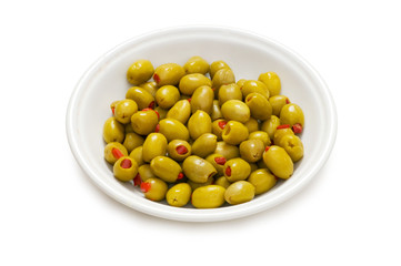 Plate with olives isolated on the white background