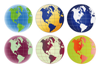 Globe icon America set of 6 color options