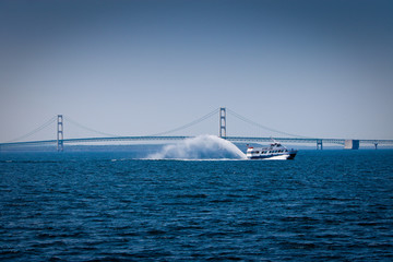 Fototapeta premium mackinaw bridge and ferry