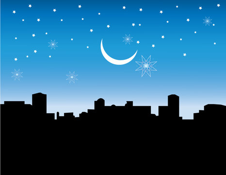 A winter night with glittering star & Moon.