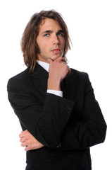 Young Businessman With Hand on Chin
