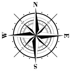 Black compass rose isolated on whte