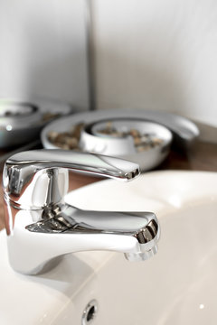clean and modern washbasin with ornament
