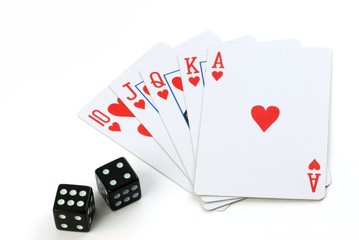 playing cards and dice isolated on the white