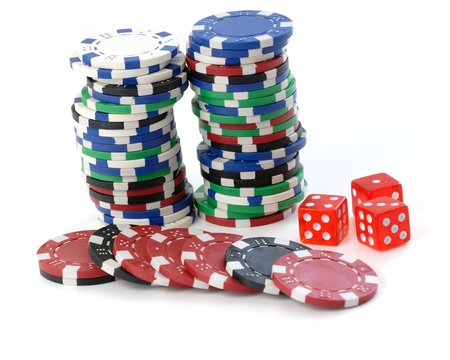 gambling dice and chips isolated on white