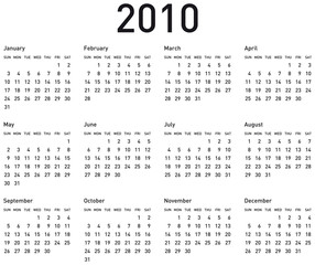 Simple Calendar for year 2010. vector format.