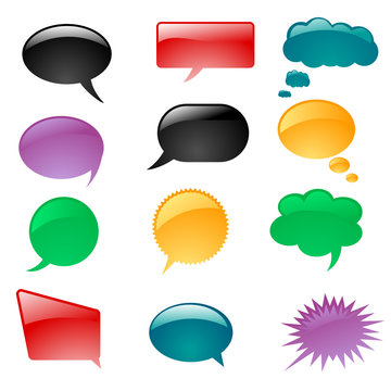 a set of colorful thought or speech bubbles