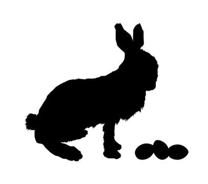 silhouette of bunny rabbit and easter eggs