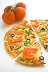 homemade pizza with fresh tomato olive mushroom cheese