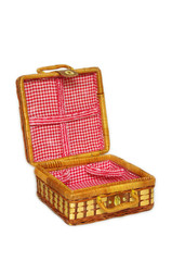 A wicker picnic handbasket for picnic needs