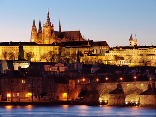 Fototapeta na wymiar Colorful Prague gothic Castle past Sunset