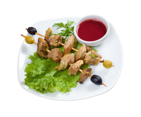 kebab with fresh vegetables  with cowberry by sauce