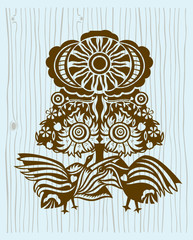 And abstract of two birds under the sun and tree.