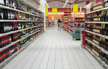 Wine department in supermarket