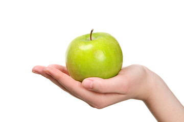 Fresh green apple in hand