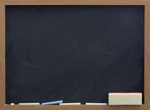 Blank Blackboard With Eraser And Chalk