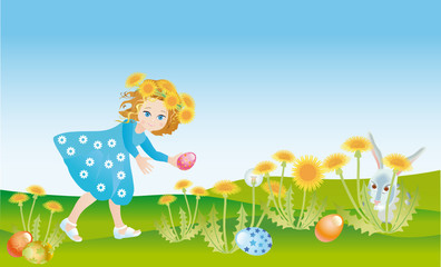 Fototapeta premium Easter reason with a girl and rabbit