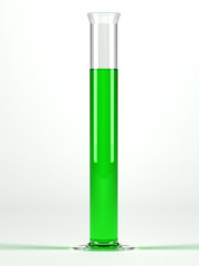 High tube retort with green liquid on white background