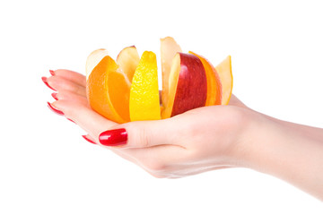 Woman hand with fruit mix