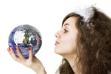 Girl and planet Earth.