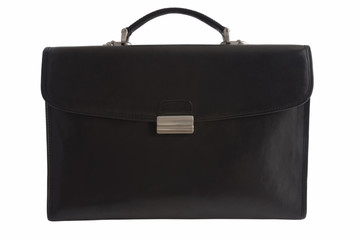 Black leather briefcase isolated on white background