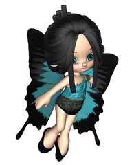 Photo sur Plexiglas Fées et elfes Fée de toon mignonne avec des ailes de papillon de paon bleu.