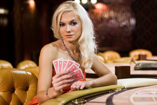 young europian woman in a casino