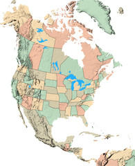North America map with US States and Canadian Provinces