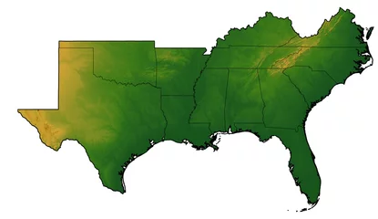 Tuinposter Terrain map of the Southern United States © Map Resources