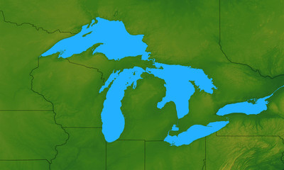 Terrain Map of the Great Lakes States