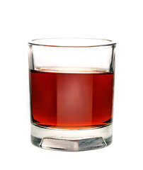 brandy in glass on white background