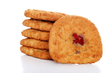 stack of soft chewy strawberry filled cookies