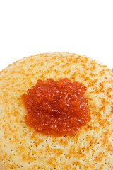 Pancakes with red caviar (top view)