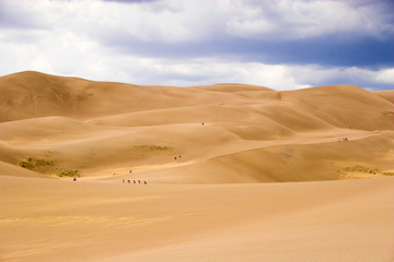 Fototapeta na wymiar People walking in sand dunes