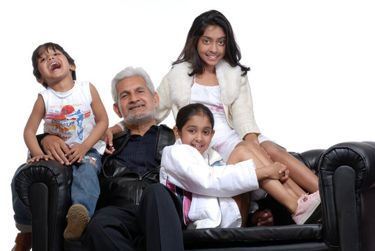 Grand father with three children