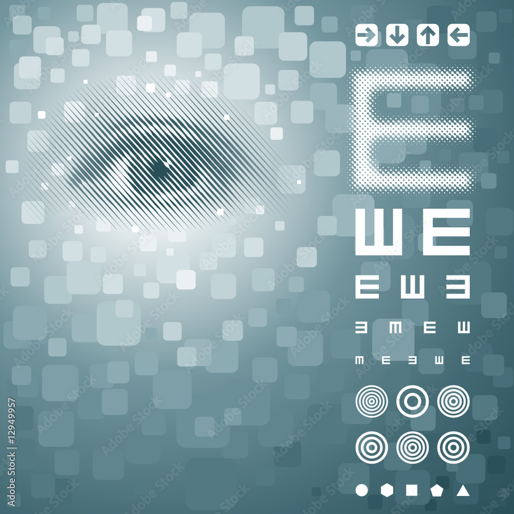 Poster Eye background with vision test chart. Vector layered.