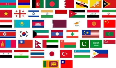 Flags of all Asian countries.
