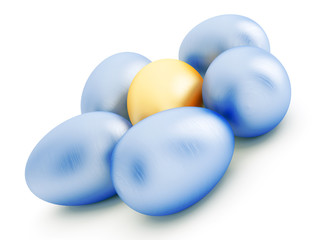 shiny blue and one gold eggs