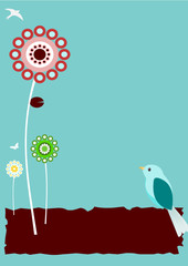 fleurs et oiseau