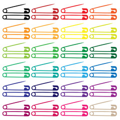 Safety pins in positions and various colors