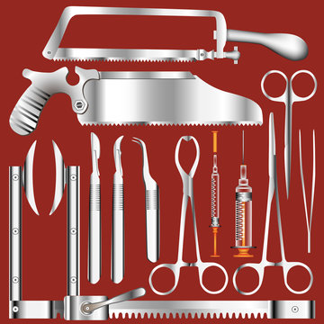 surgical tools on red background clip art preview
