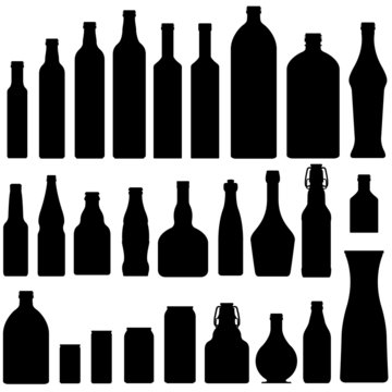 Bottles and jars in vector silhouette