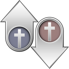 Christian cross icon on up and down vector buttons