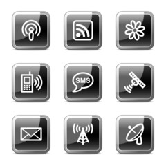 Communication web icons, black  glossy buttons series